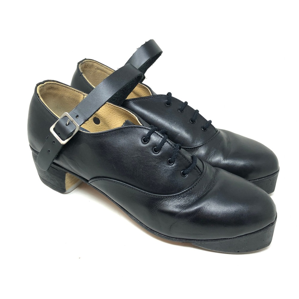 Fays Womens 9 Irish Dance Hard Shoes Black Leather Lace Up Buckle